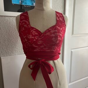 Elegant Red Lace Wrap crop top new sample ooak
